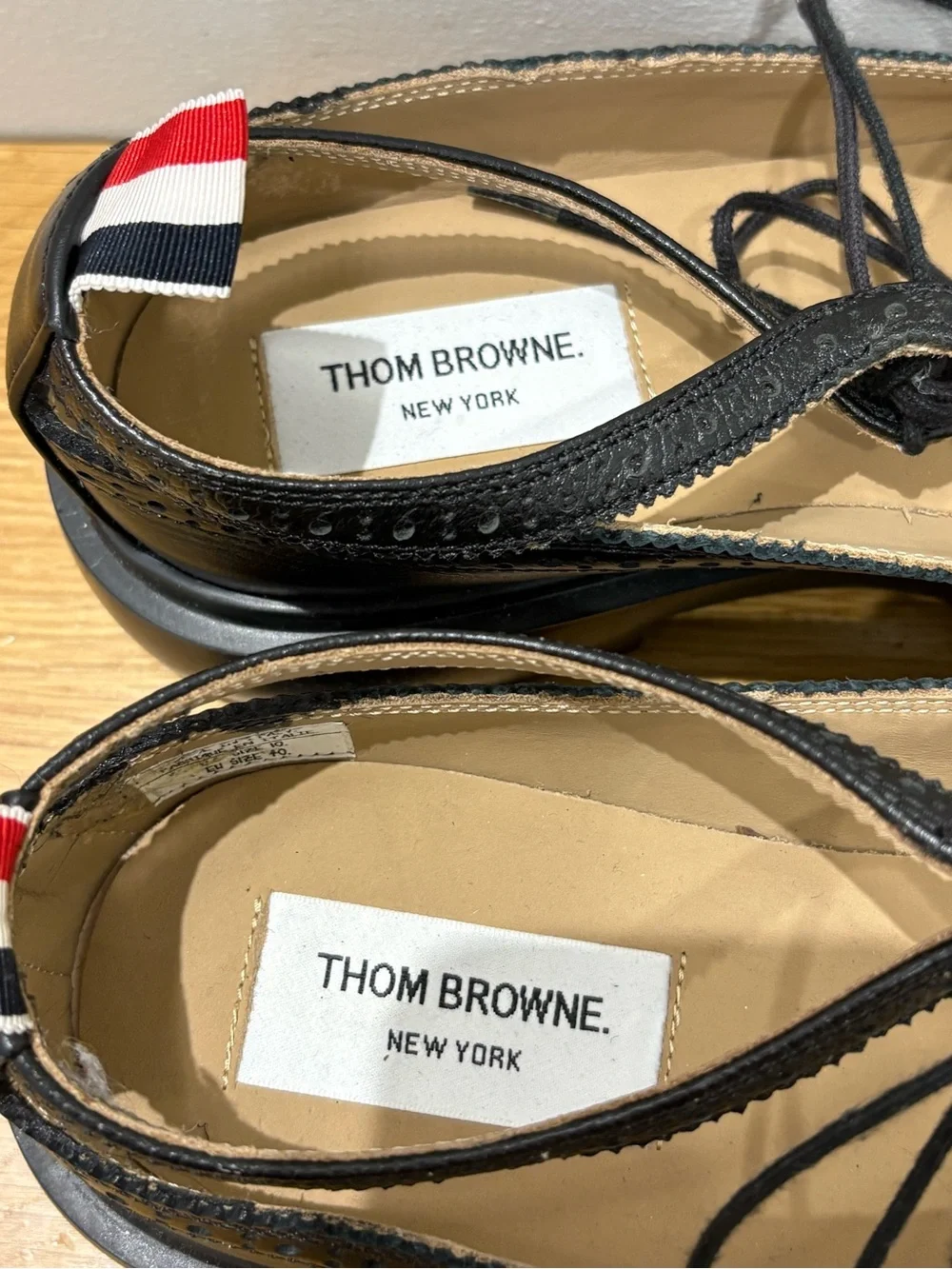 Thom Browne Black Leather Mary Jane Laser Cut Oxfords